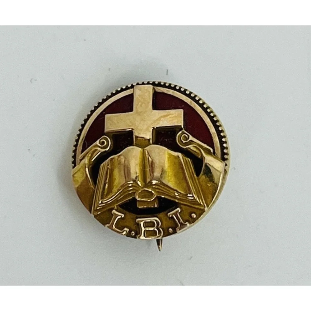 Vintage LBI Pin Cross and Bible Christian 1/2